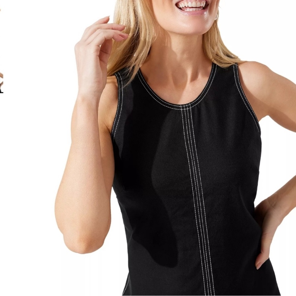 Black Sleeveless Dress with White Stitching